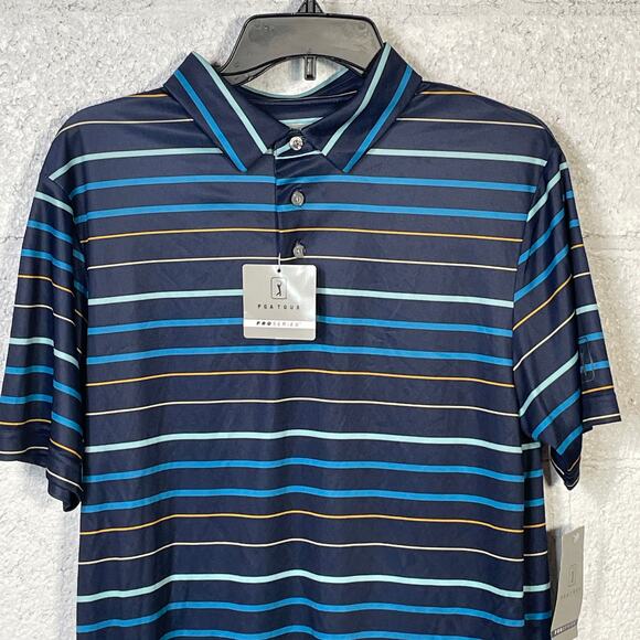 PGA TOUR Men's Fine Line Print Short Sleeve Golf Polo Shirt blue small - Picture 6 of 9